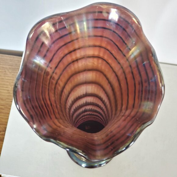 13.75 Inch Amethyst Ripple Vase, Imperial Glass Company, Carnival Glass - Picture 4 of 7